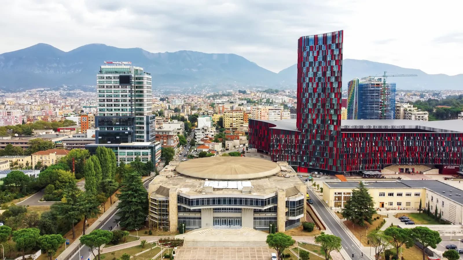 A view over Tirana – apartment blocks with mountains behind