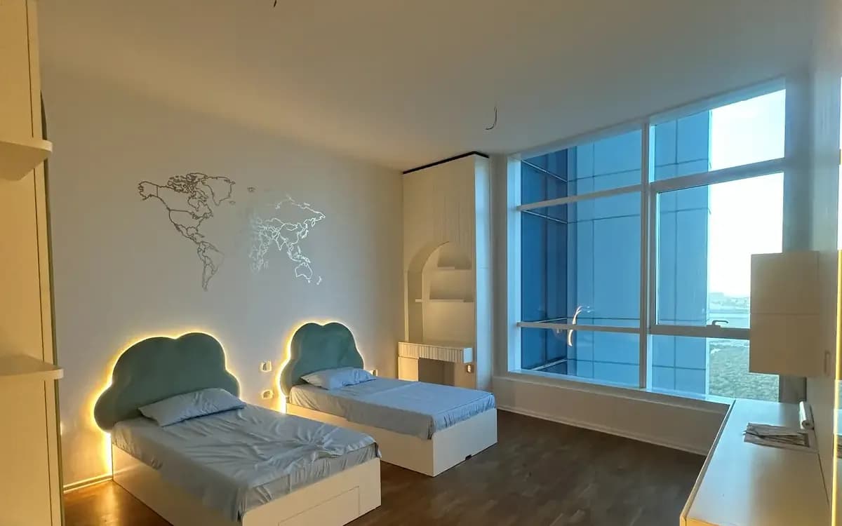 Finished bedroom with a view of the sea